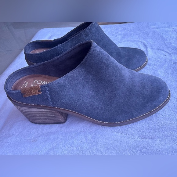Toms Leila Forged Iron Grey Suede Stacked Chunky Black Heel Mules. W7 - Picture 7 of 13